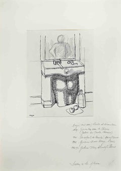 Man at Work - Drawing by Antoine Mayo - Late-20th century