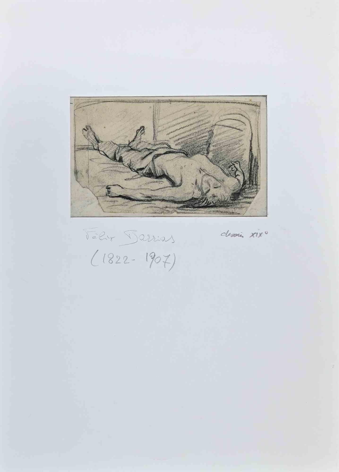 Félix Barrias Figurative Art – Nackter Mann  - Originalzeichnung von Flix Barrias - Ende des 19. Jahrhunderts