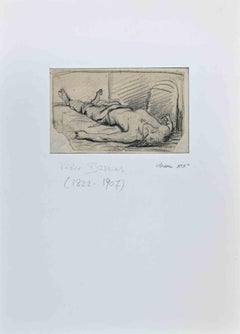 Nackter Mann  - Originalzeichnung von Flix Barrias - Ende des 19. Jahrhunderts