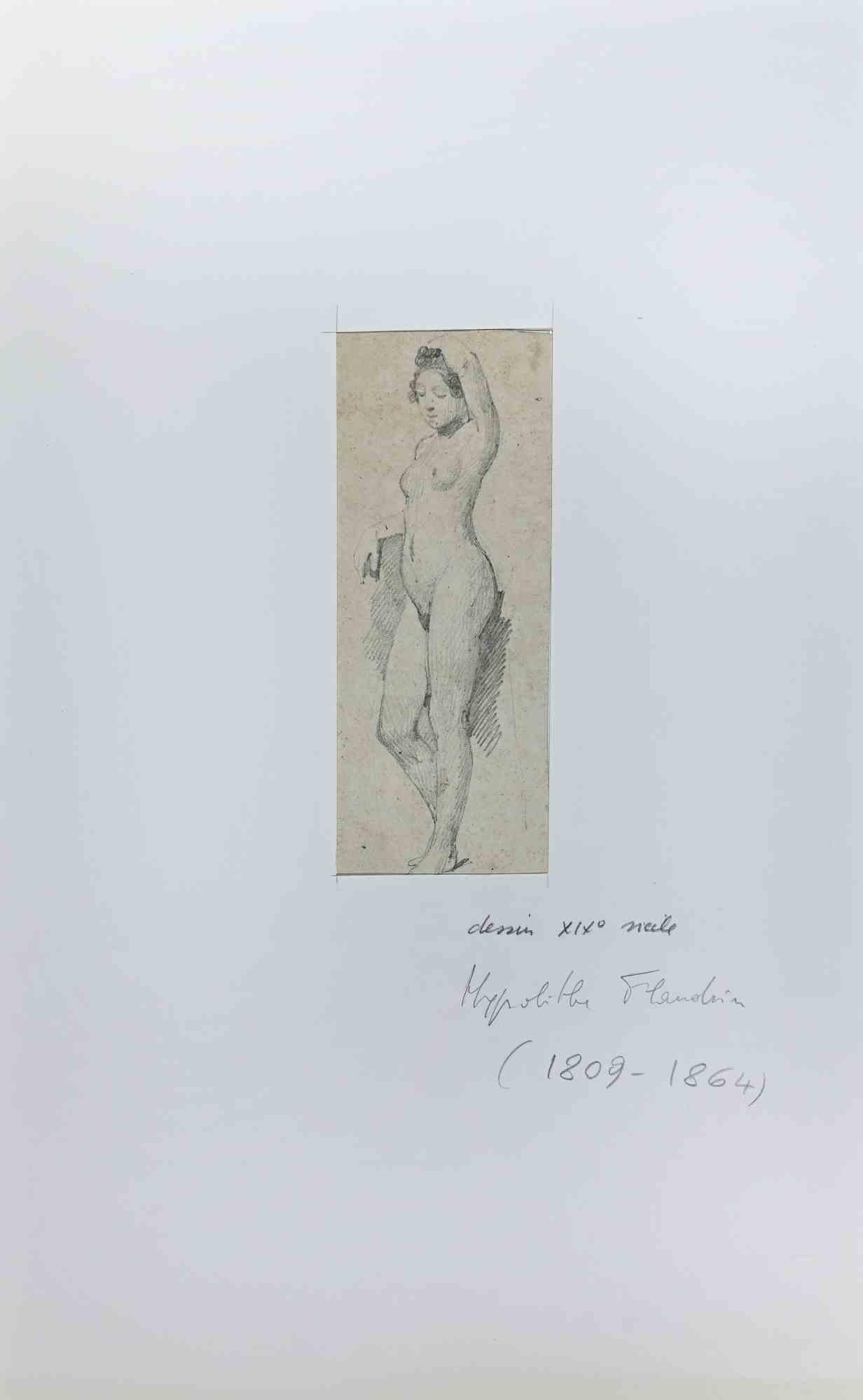 Nude of Woman is an Original Pencil Drawing realized by Jean-Hyppolyte Flandrin.

The little artwork is in good condition on a yellowed paper.

Signature by pencil on the back of the drawing, included a white cardboard passpartout (34x21.5