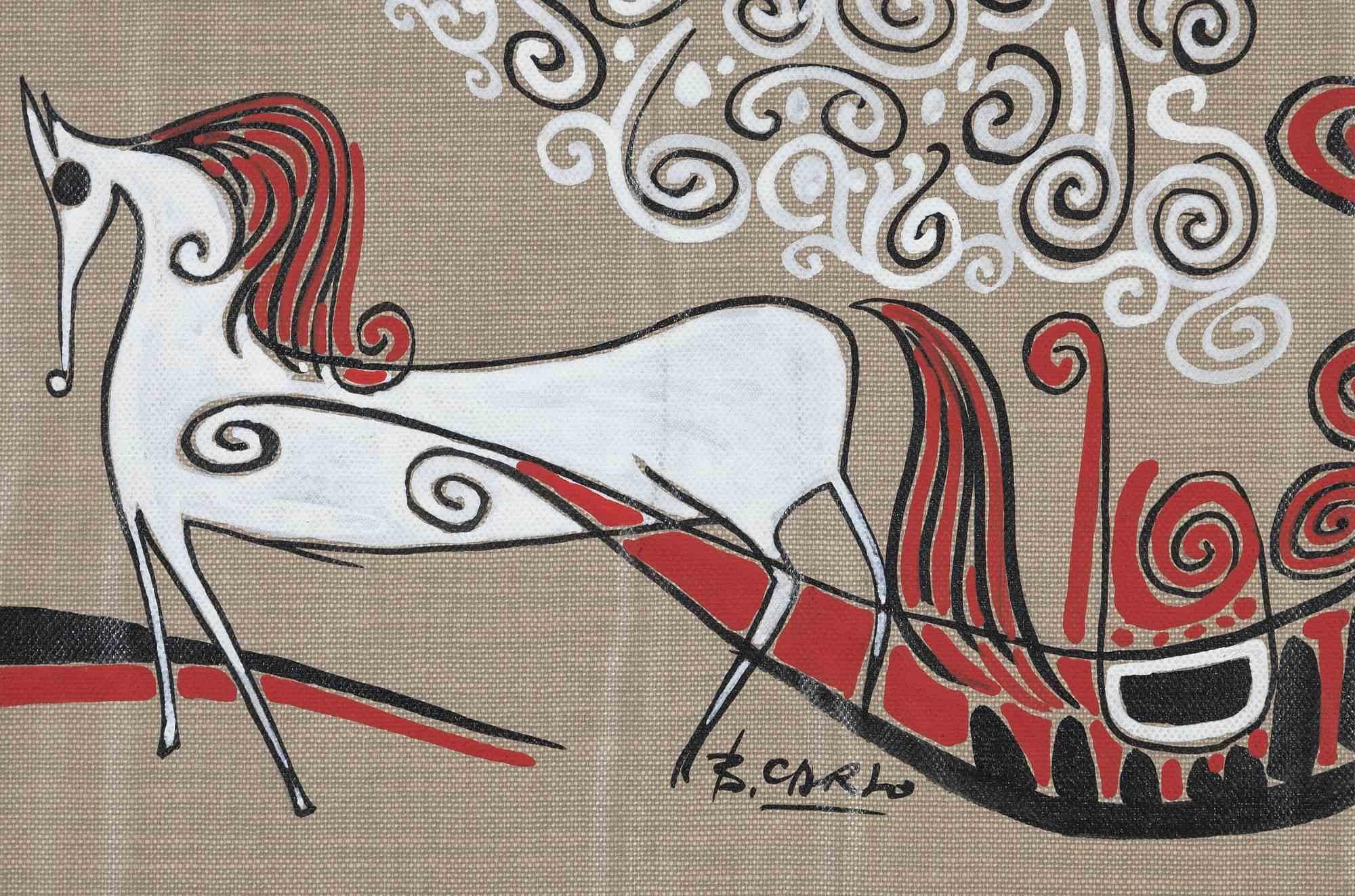 Figurative Art de Unknown - Caballo - Dibujo - Mediados del siglo XX