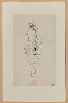 Musketeer from Behind- Drawing on Paper by E. Giraud - Late 19th Century