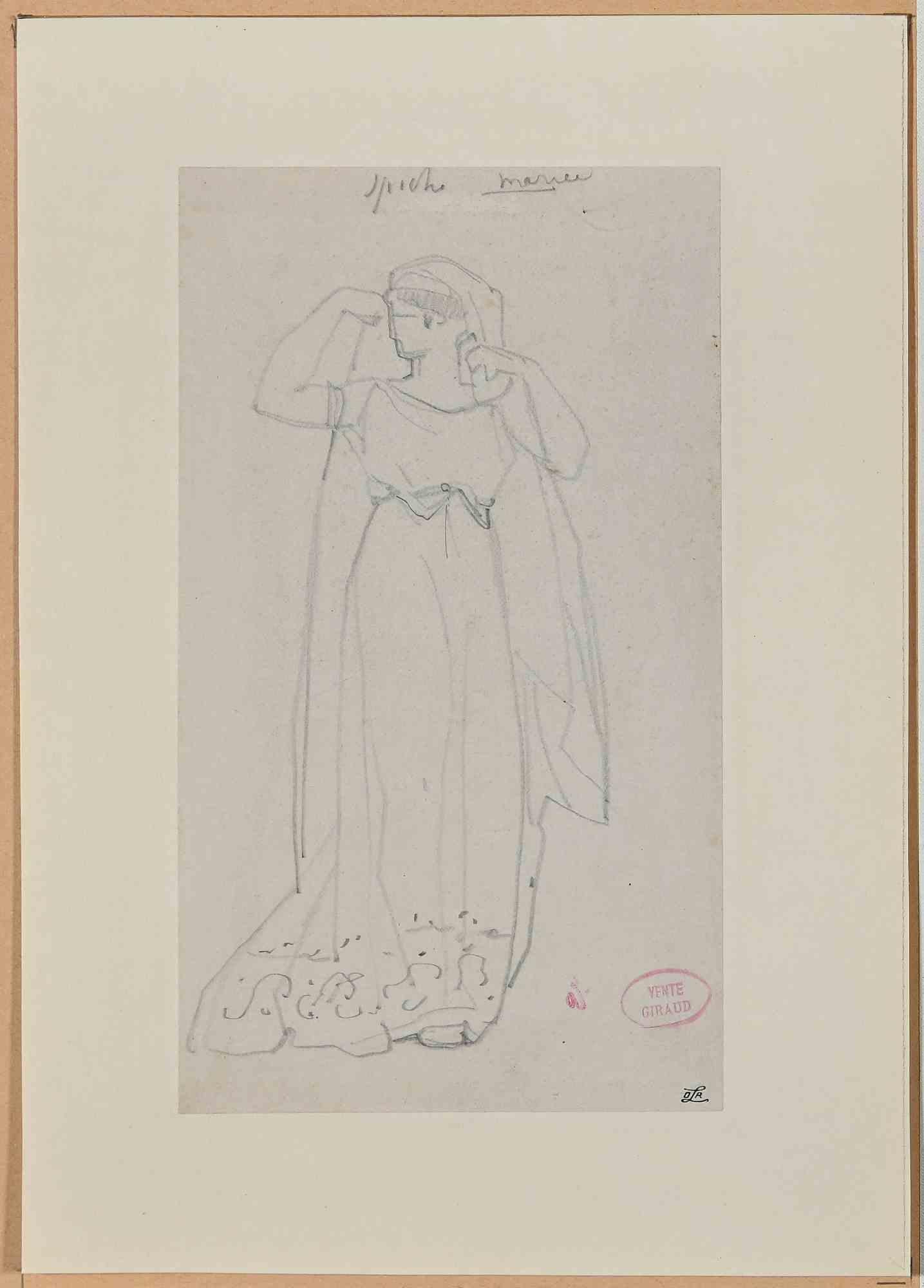 Eugène Giraud Figurative Art - Woman- Original Drawing on Paper by E. Giraud - Late 19th Century