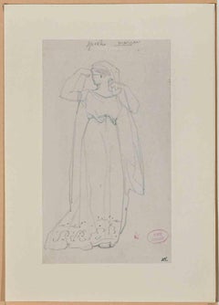 Woman- Original Drawing on Paper by E. Giraud - Late 19th Century