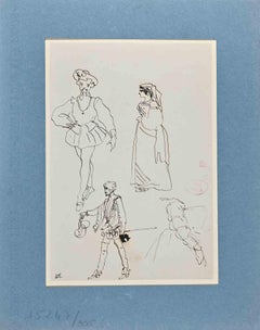 Portraits - Drawing on Paper by E. Giraud - Late 19th Century