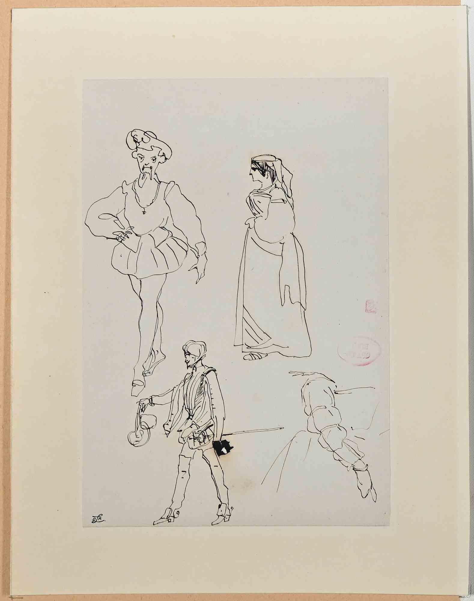 Portraits - Drawing on Paper by E. Giraud - Late 19th Century - Art by Eugène Giraud
