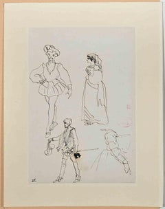 Portraits - Dessin sur papier par E. Giraud - Fin du 19ème siècle