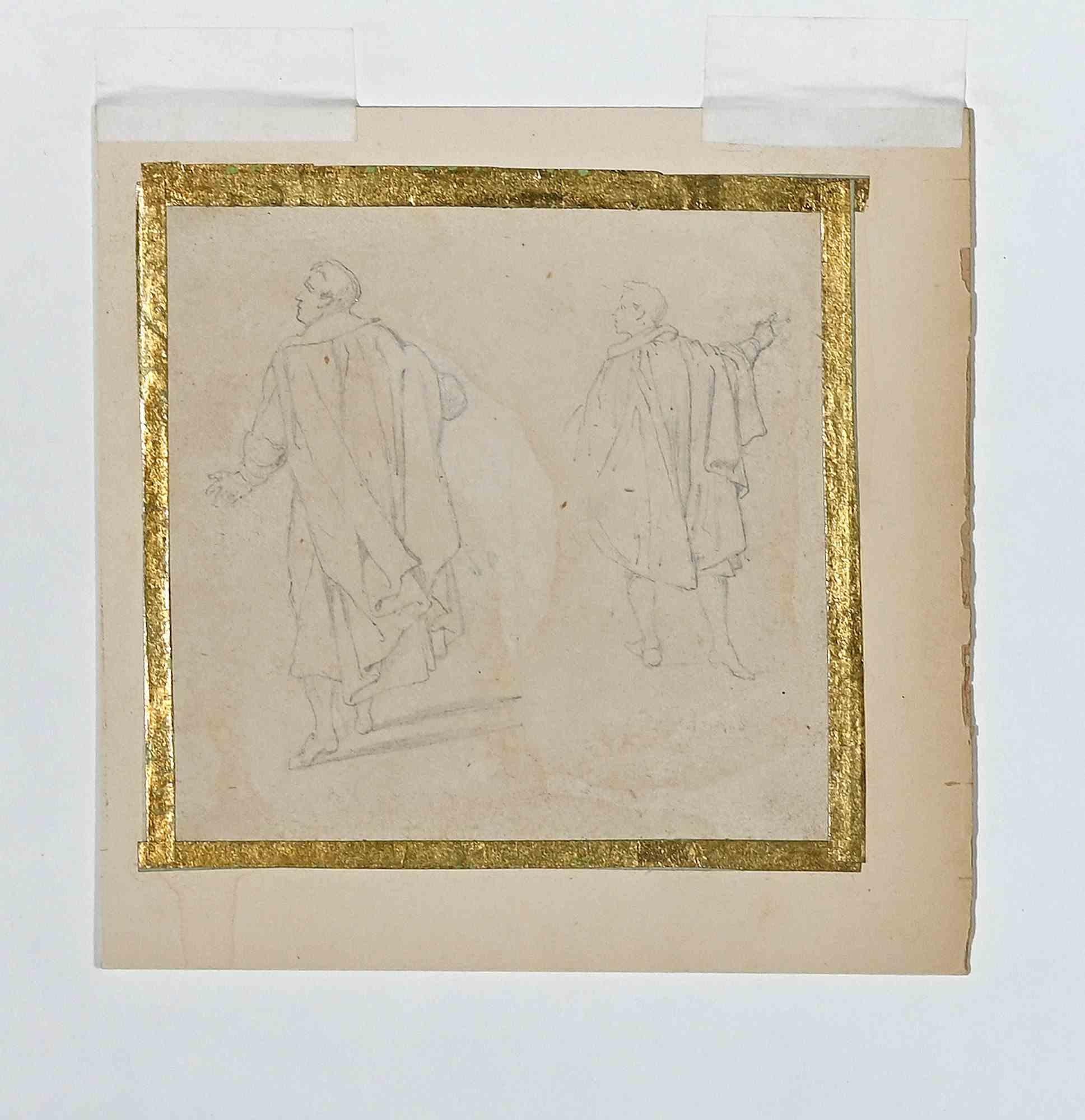 Die Figuren sind eine Originalzeichnung in Bleistift von Jules David aus dem 19. Jahrhundert.

Das Kunstwerk ist in einer ausgewogenen Komposition realisiert.