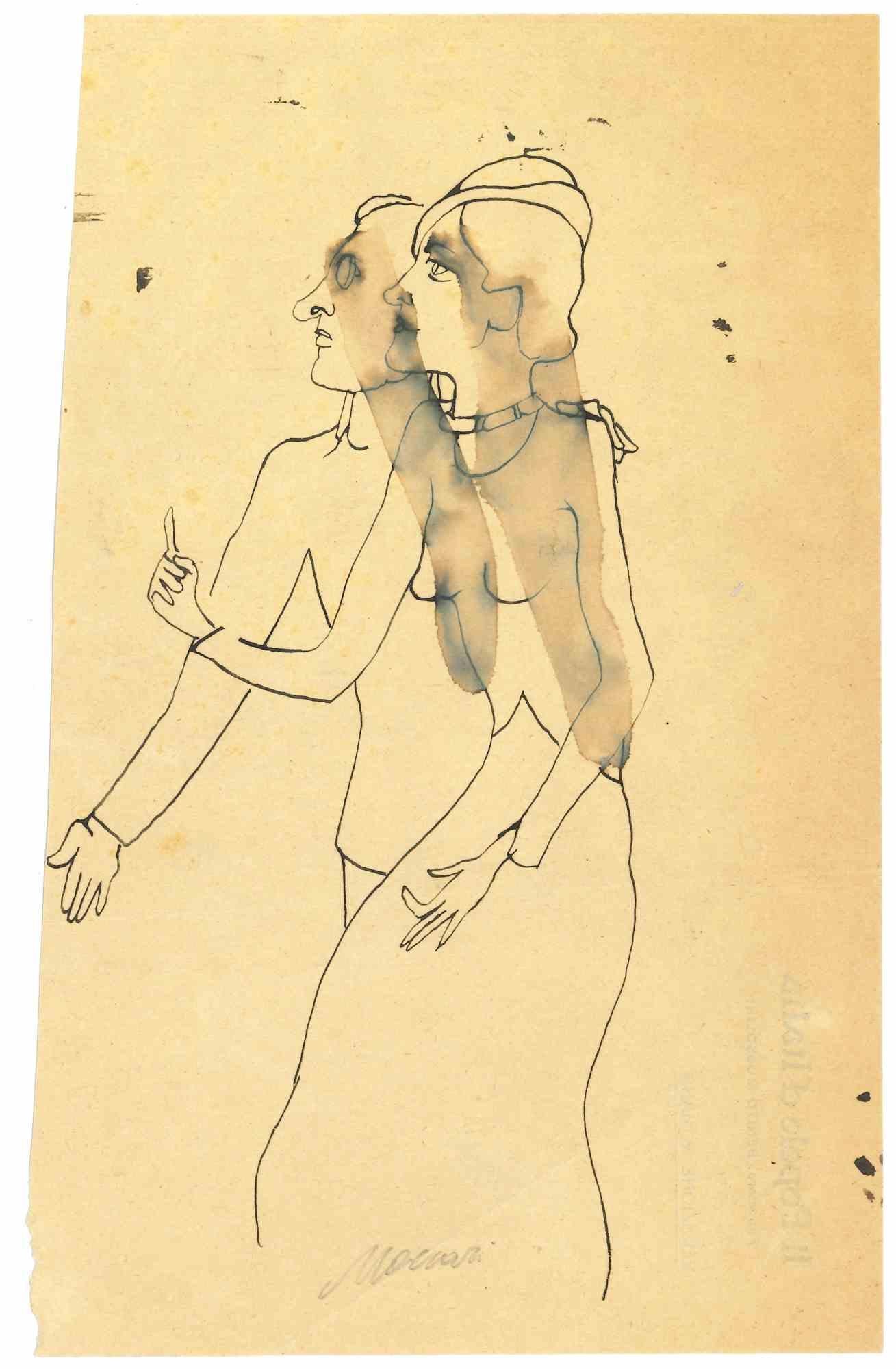 The Couple - Drawing by Mino Maccari - 1950s