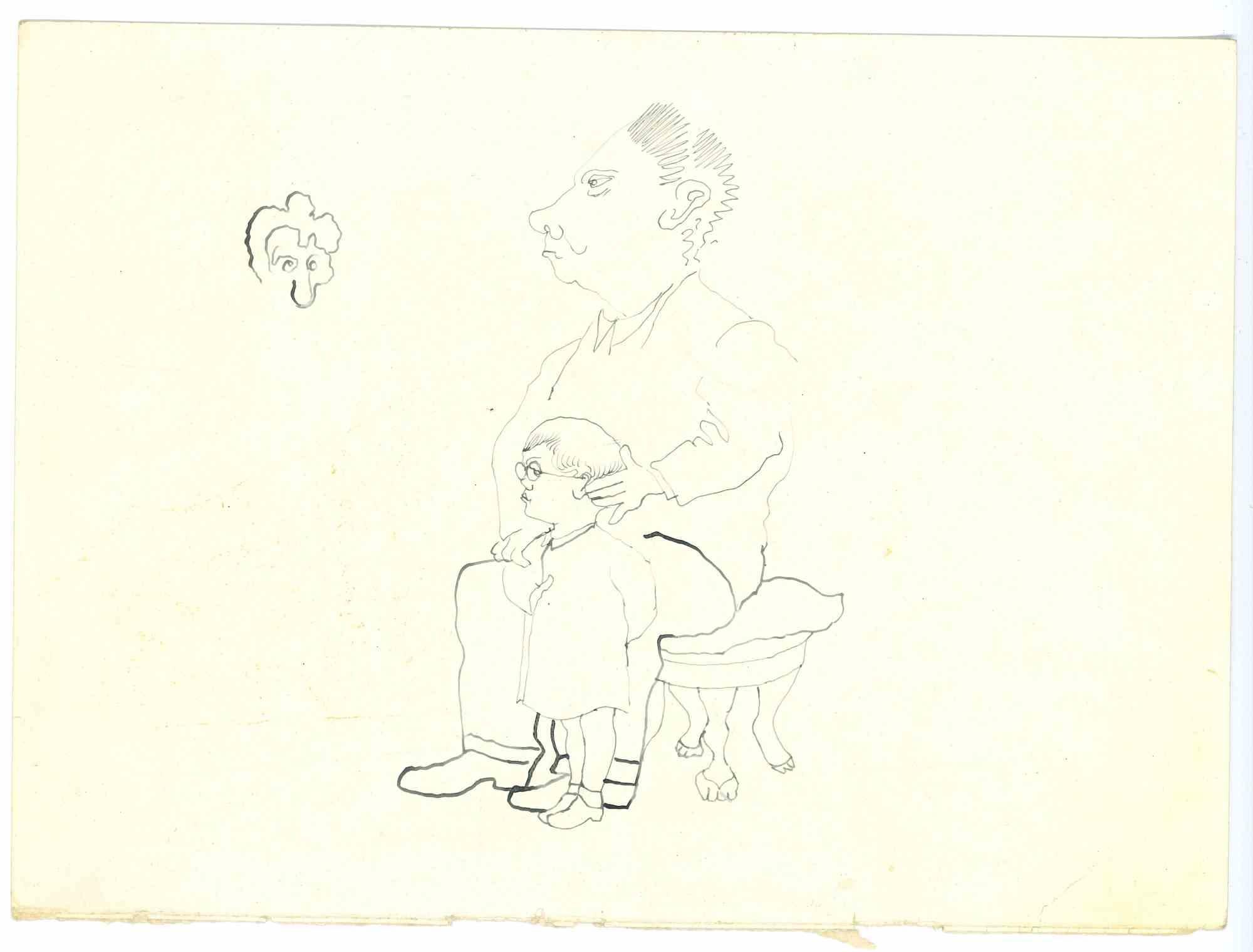 The Authority Of Fatherhood is an original Drawing in pen on creamy-colored paper realized by Mino Maccari in mid 20th century.

Good conditions.

Mino Maccari (1898-1989) was an Italian writer, painter, engraver and journalist, winner the