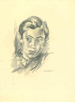 The  Portrait Of A Boy - Original Drawing by Mino Maccari - 1950s