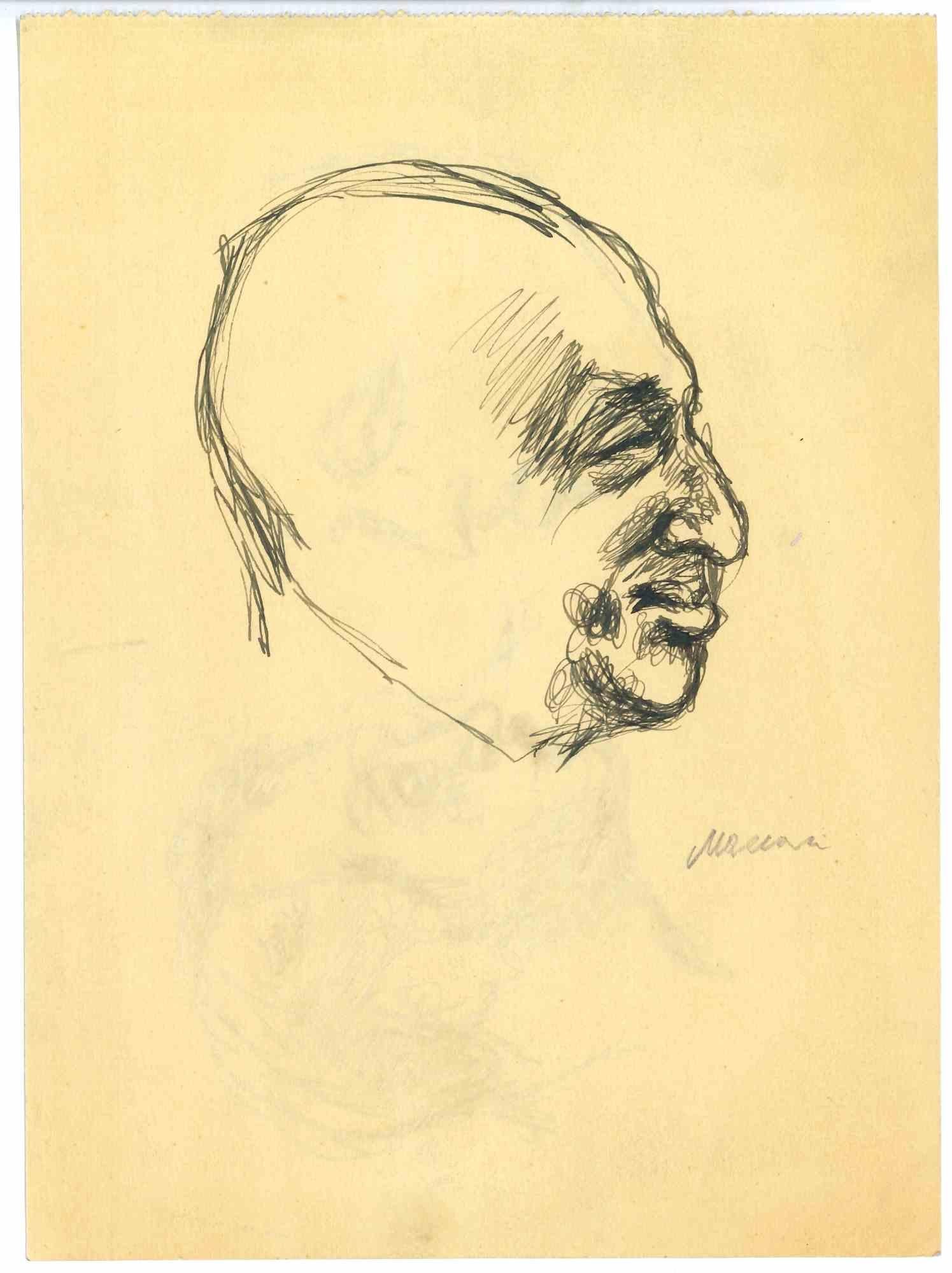 The Profile is an original Drawing in pen on creamy colored paper realized by Mino Maccari in mid 20th century.

Hand-signed on the lower in pencil.

With another drawing on the rear.

Good conditions.

Mino Maccari (1898-1989) was an Italian