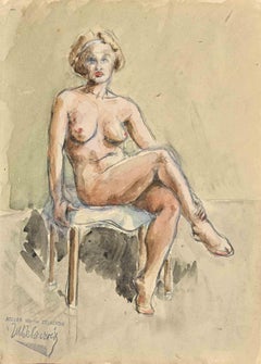 Nude - Original Drawing by Marthe Delacroix - Mid-20th Century
