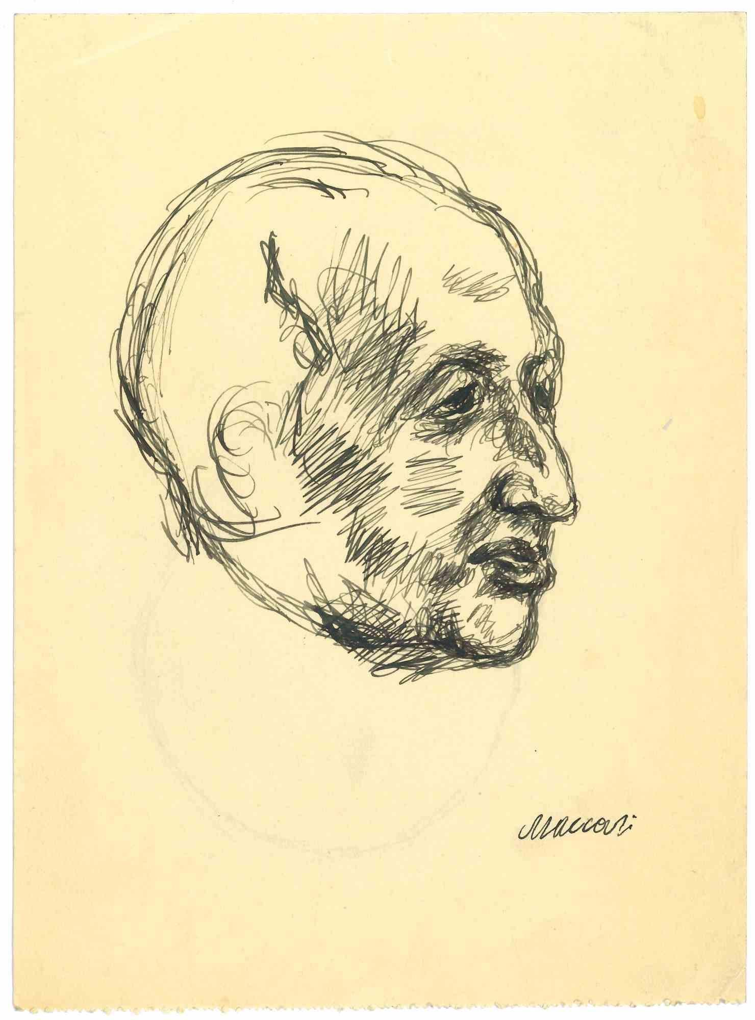 The Profile is an Original Drawing in pen on creamy-colored paper realized by Mino Maccari in the mid-20th century.

Hand-signed by the artist on the lower.

Good conditions.

Mino Maccari (1898-1989) was an Italian writer, painter, engraver, and