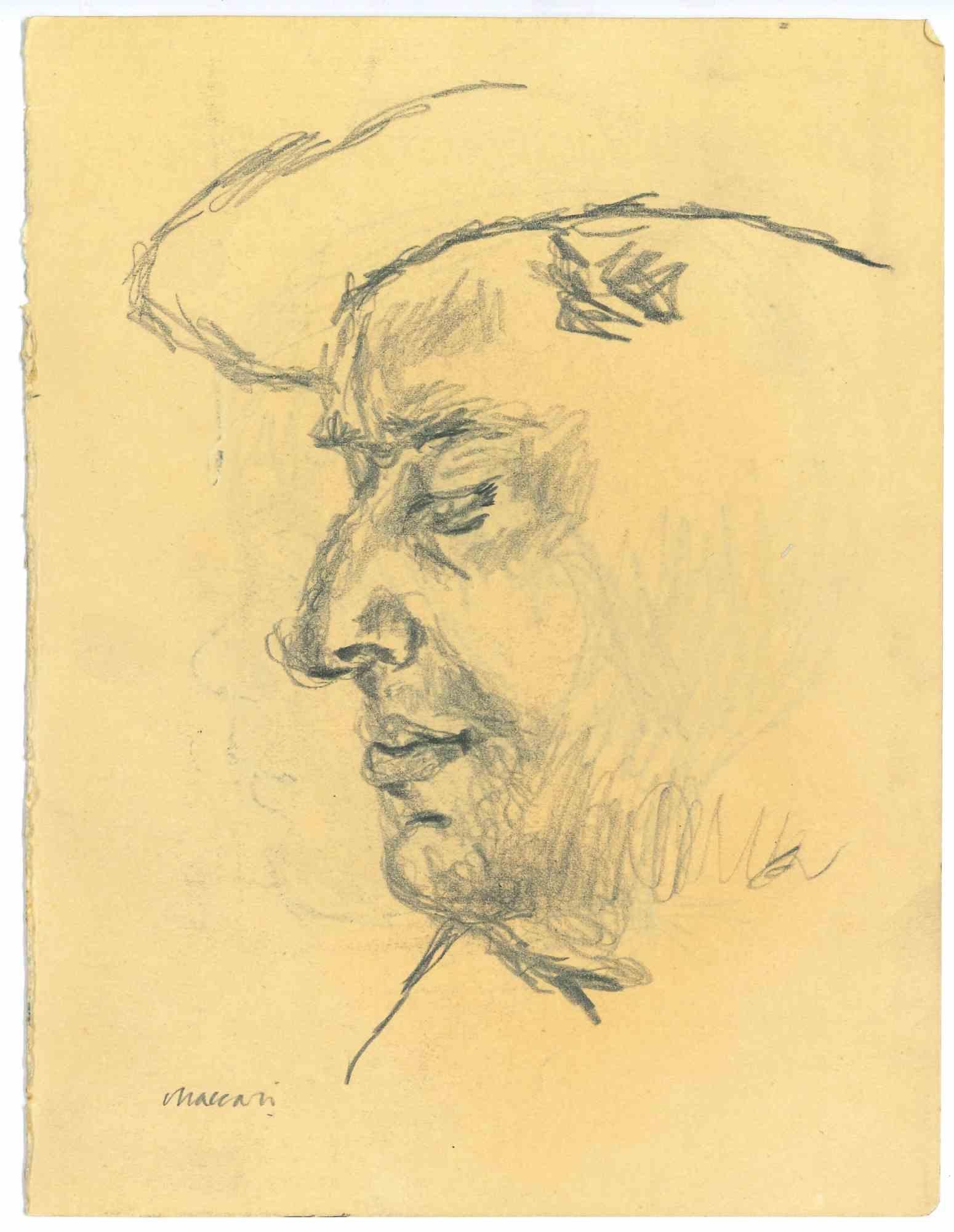 The Profile is an Original Drawing in pencil on creamy-colored paper realized by Mino Maccari in the mid-20th century.

Hand-signed by the artist on the lower. With another drawing on the rear.

Good conditions.

Mino Maccari (1898-1989) was an