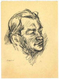 The Portrait Of A Man - Original Drawing by Mino Maccari - 1950s