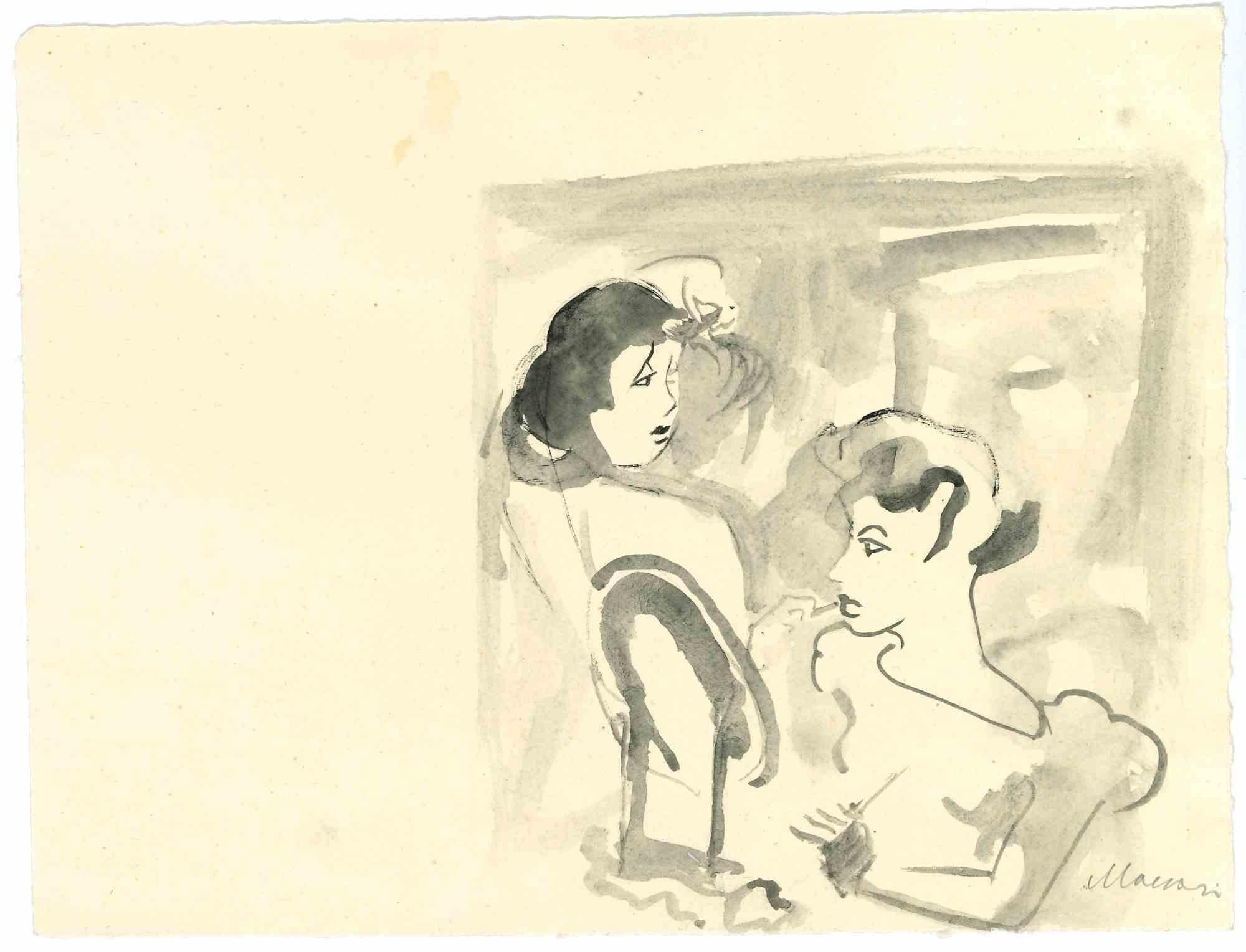 Womanly is an Original Drawing in watercolor and China ink on creamy-colored paper realized by Mino Maccari in the mid-20th century.

Hand-signed by the artist on the lower.

Good conditions.

Mino Maccari (1898-1989) was an Italian writer, painter,