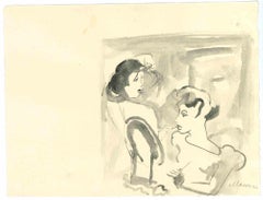 Womanly - Original Drawing by Mino Maccari - 1950s
