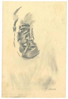 Vintage The Smoking Man -  Drawing by Mino Maccari - 1950s