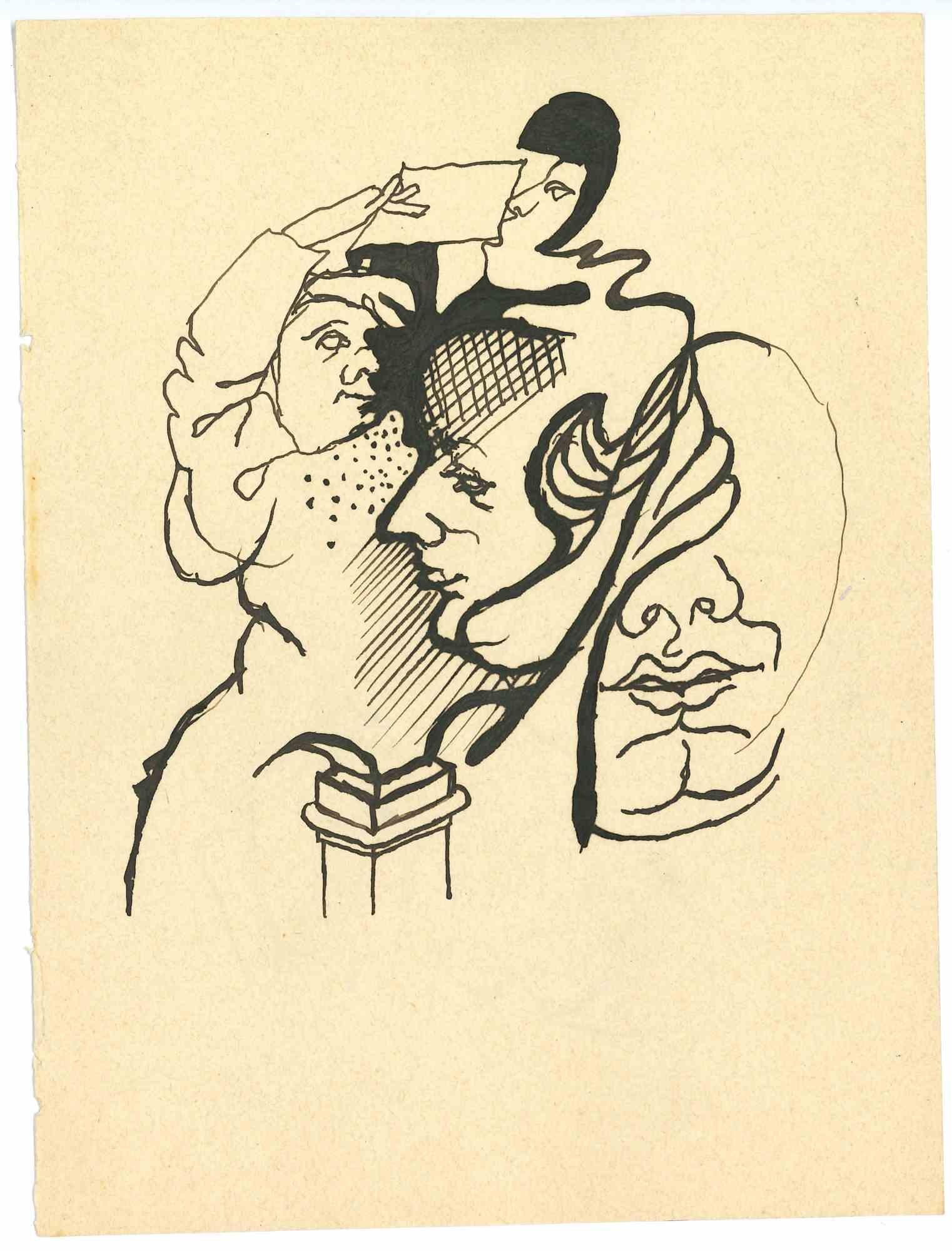 The Figures is an Original Drawing in china ink on creamy-colored paper realized by Mino Maccari in the mid-20th century.

Good conditions.

Mino Maccari (1898-1989) was an Italian writer, painter, engraver, and journalist, winner the Feltrinelli