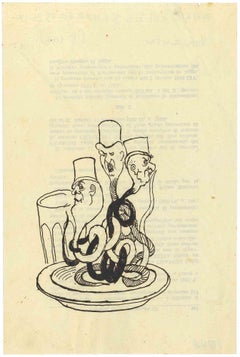 The Spaghetti with Politician Sauce - Drawing by Mino Maccari - Mid-20th Century