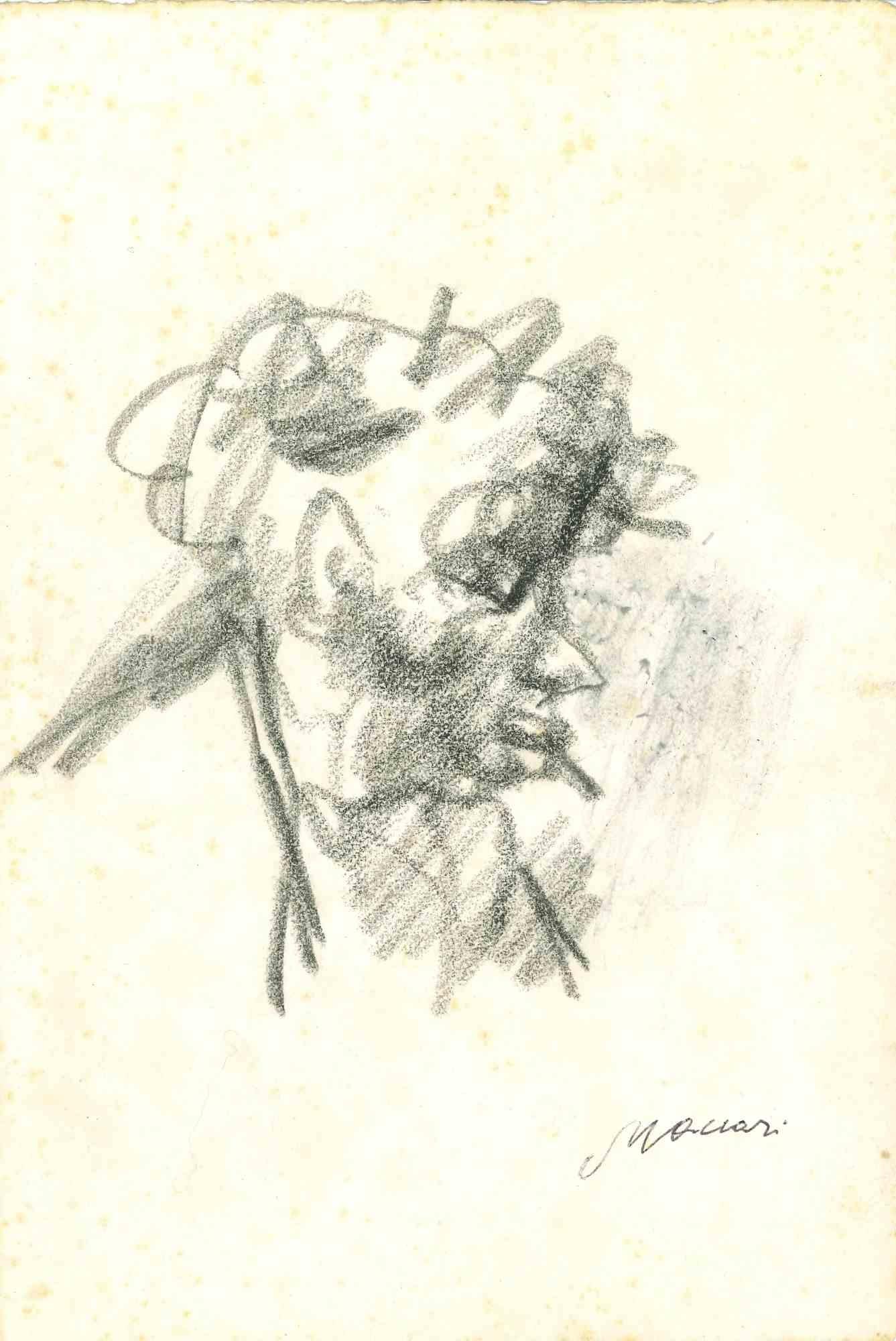 Il profilo - Disegno originale di Mino Maccari - Metà del XX secolo
