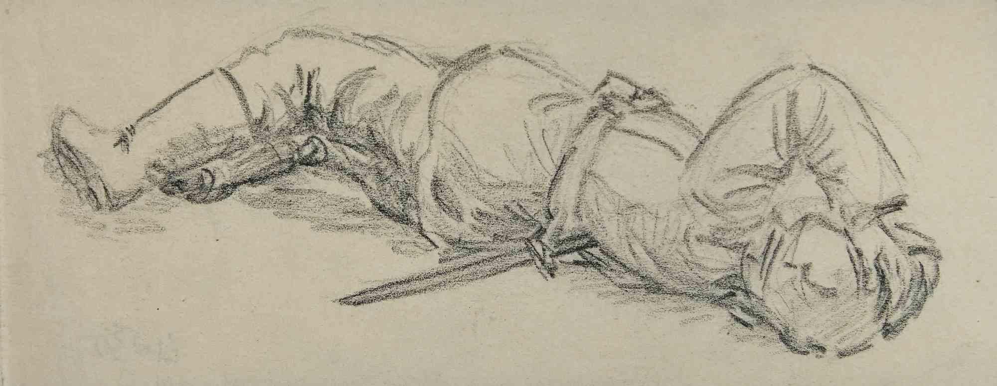 Le soldat blessé - dessin original - début du 20e siècle