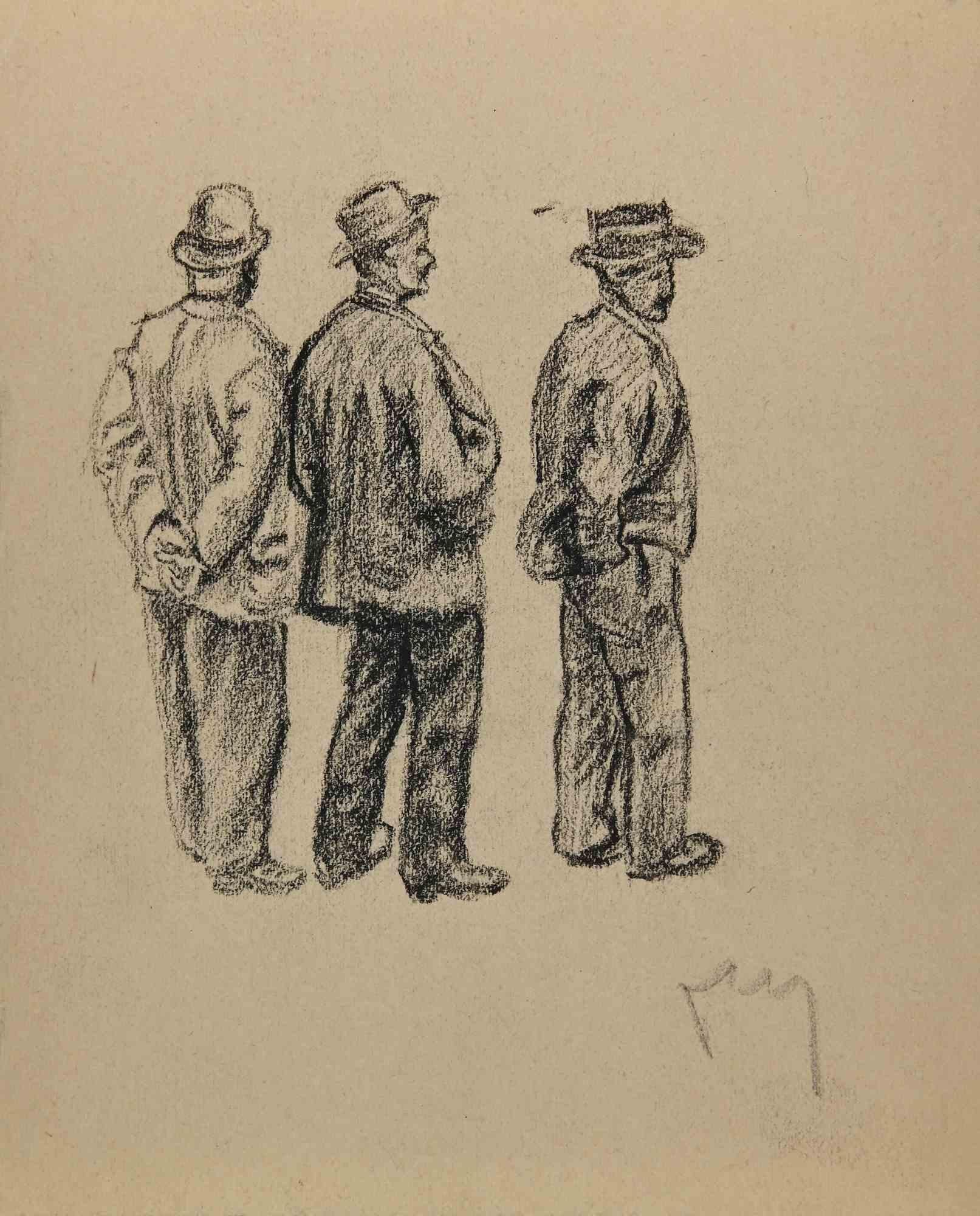 Unknown Figurative Art - The Standing Men - Original Drawing - Early 20th Century