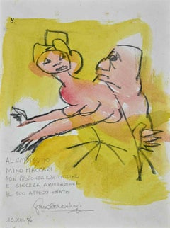 Vintage The Couple -  Dedicated to Mino Maccari - Original Drawing - 1976