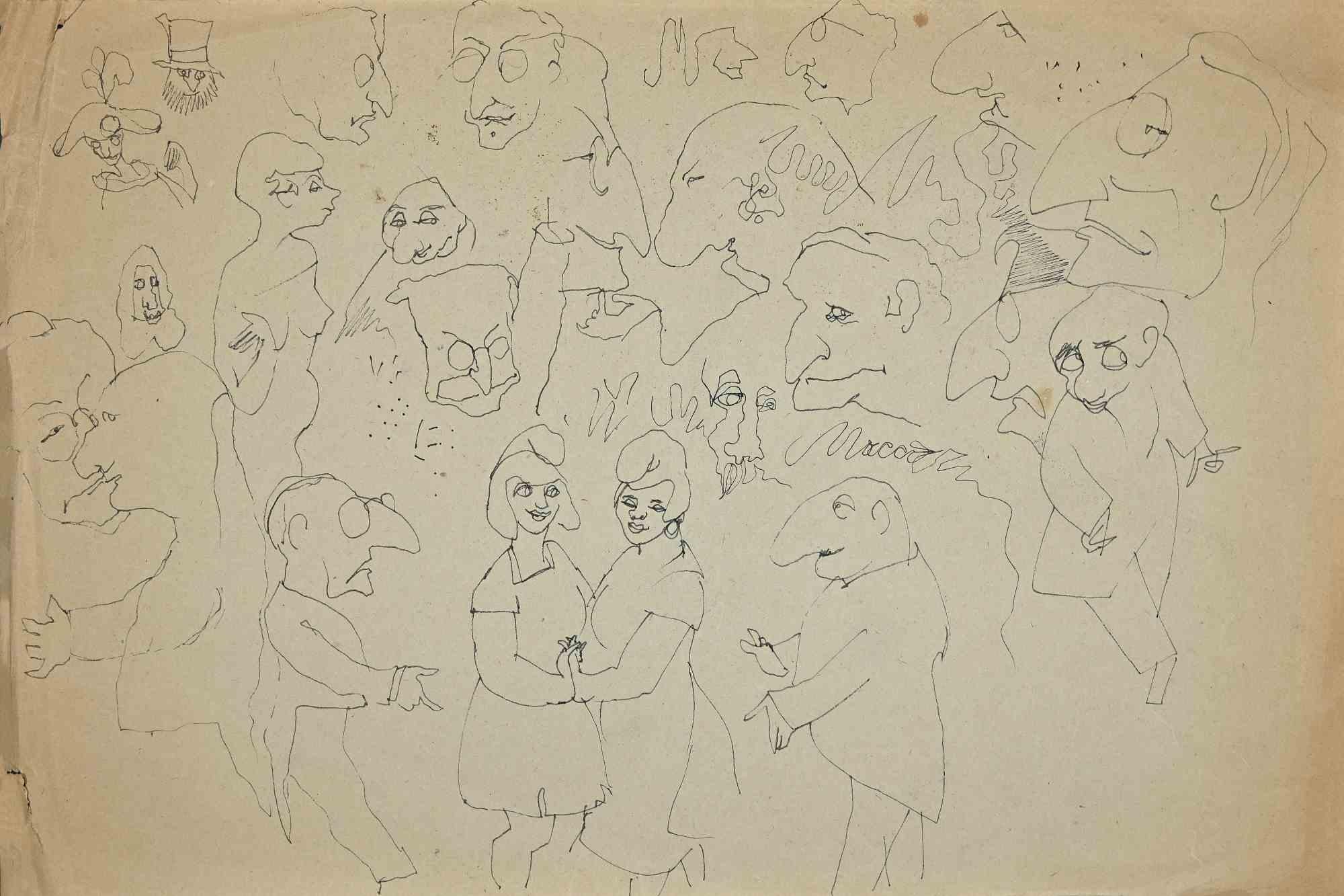 Le peuple dansant est un dessin original sur papier crémeux réalisé par Mino Maccari au milieu du 20e siècle.

Signé à la main

Bon état avec des marges vieillies.

Mino Maccari (1898-1989) était un écrivain, peintre, graveur et journaliste italien,