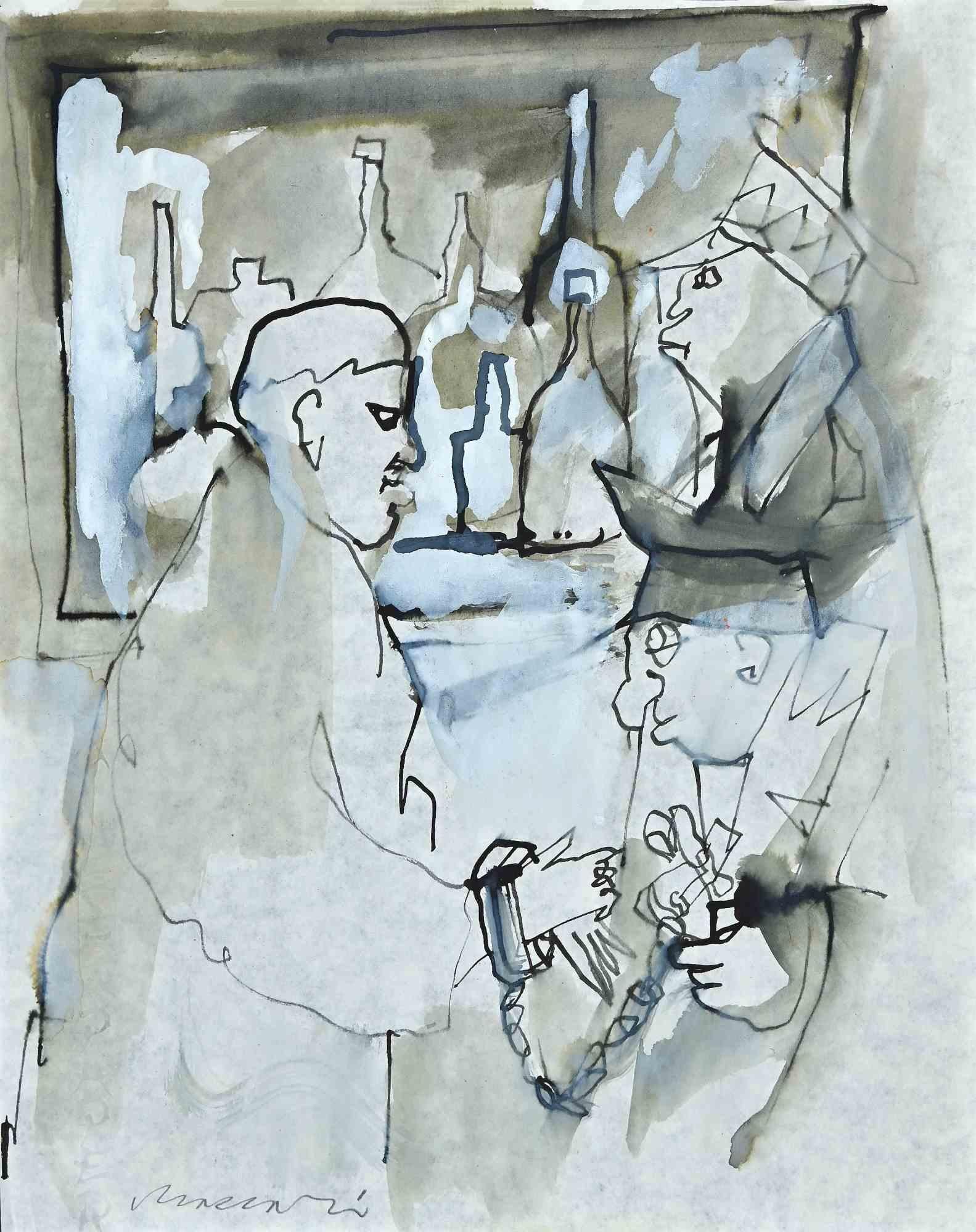  Mino Maccari Figurative Art - The Arrest of Giorgio Morandi - Drawing by M. Maccari - 1943