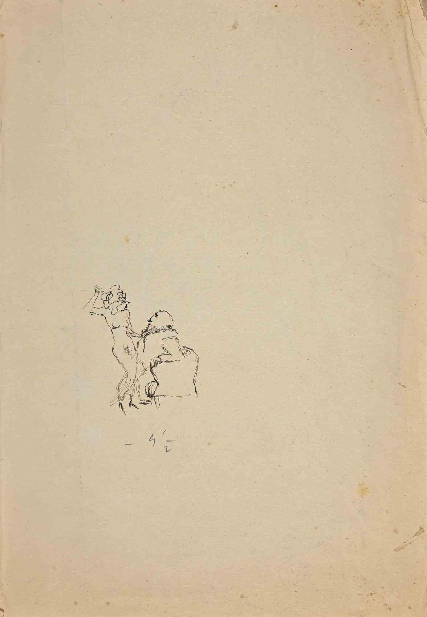 The Seduce is an original china ink drawing on creamy paper realized by Mino Maccari in mid 20th century.

Good conditions with aged margins.

Mino Maccari (1898-1989) was an Italian writer, painter, engraver and journalist, winner the Feltrinelli