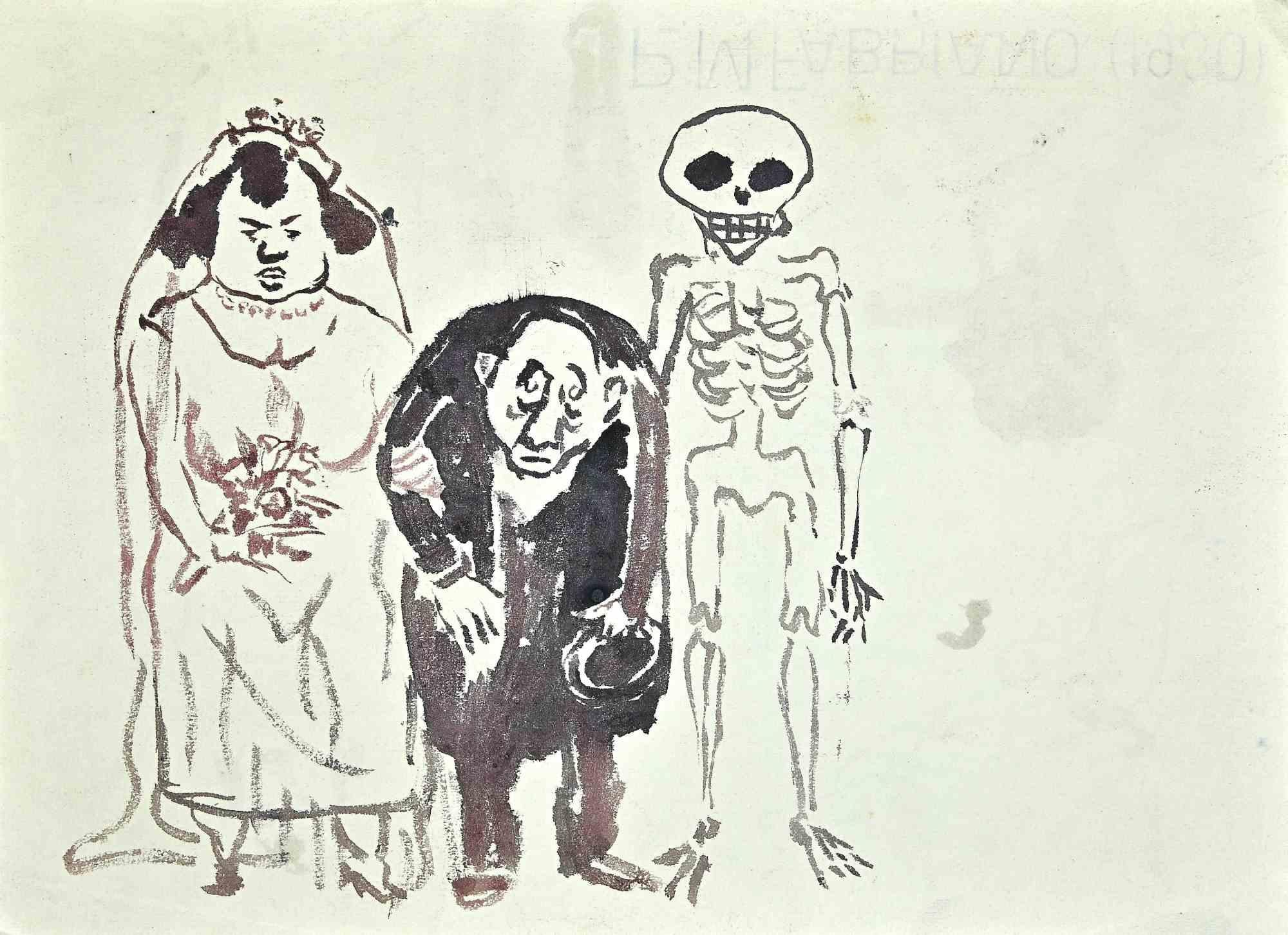 The Waiting Death is an original watercolor drawing on creamy paper realized by Mino Maccari in mid 20th century.

With another artwork on the rear.

Good conditions.

Mino Maccari (1898-1989) was an Italian writer, painter, engraver and journalist,