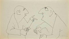 The Conversation - Original Drawing by Mino Maccari - Mid-20th Century
