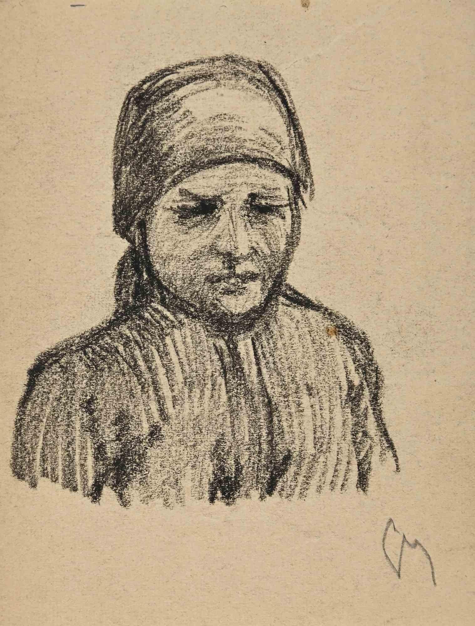 Unknown Nude - The Portrait of A Farmer Woman - Original Drawing - Early 20th Century