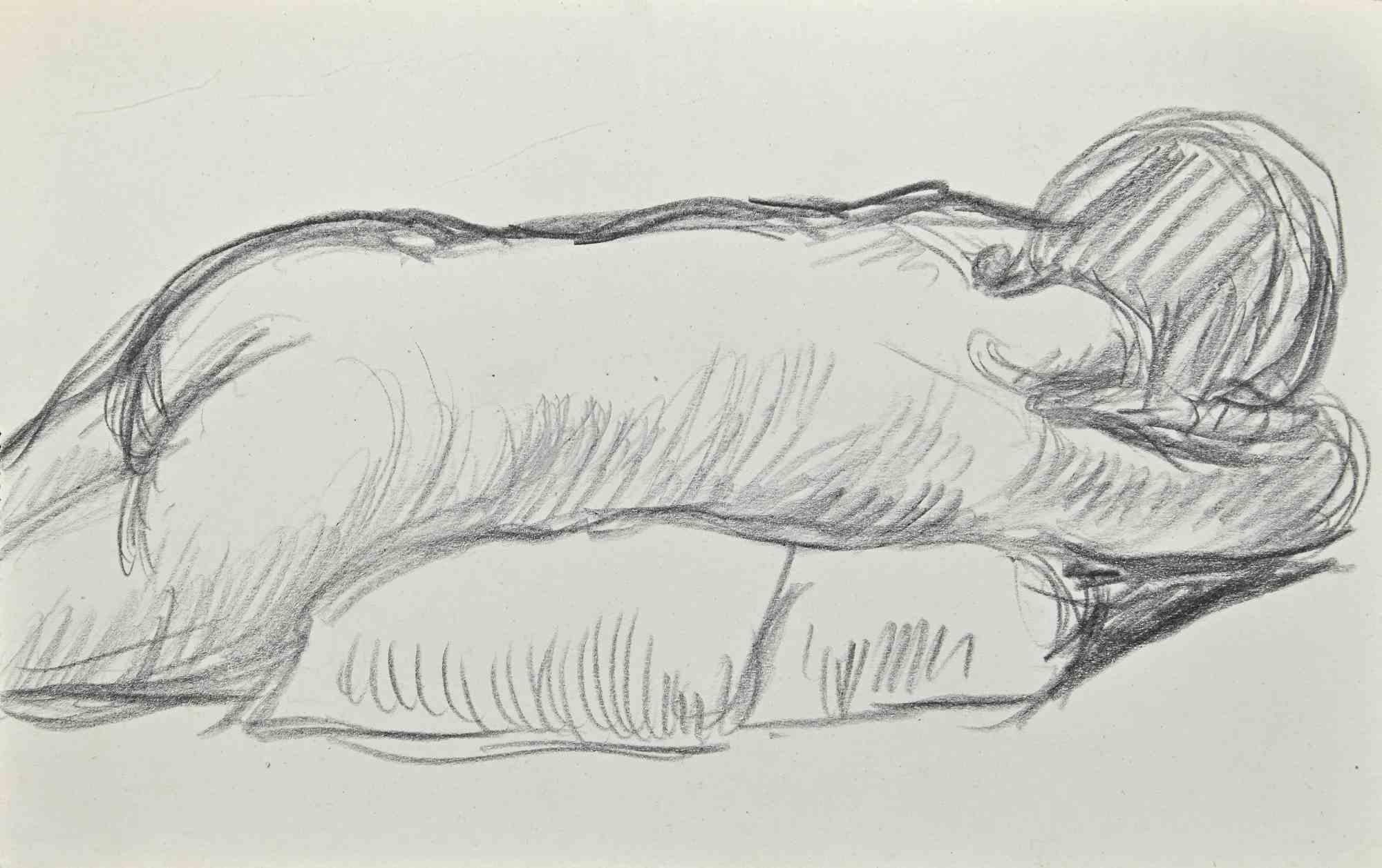 Unknown Figurative Art - The Lying Down Nude - Original Drawing - Early 20th Century