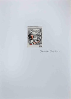 Books - Original Drawing by Jean Effel - Early 20th Century