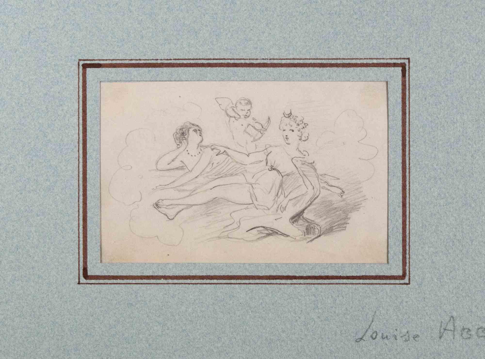 Louise Abbema Figurative Art - Venus and Cupid - Original Drawing by Louise Abbéma - 1927