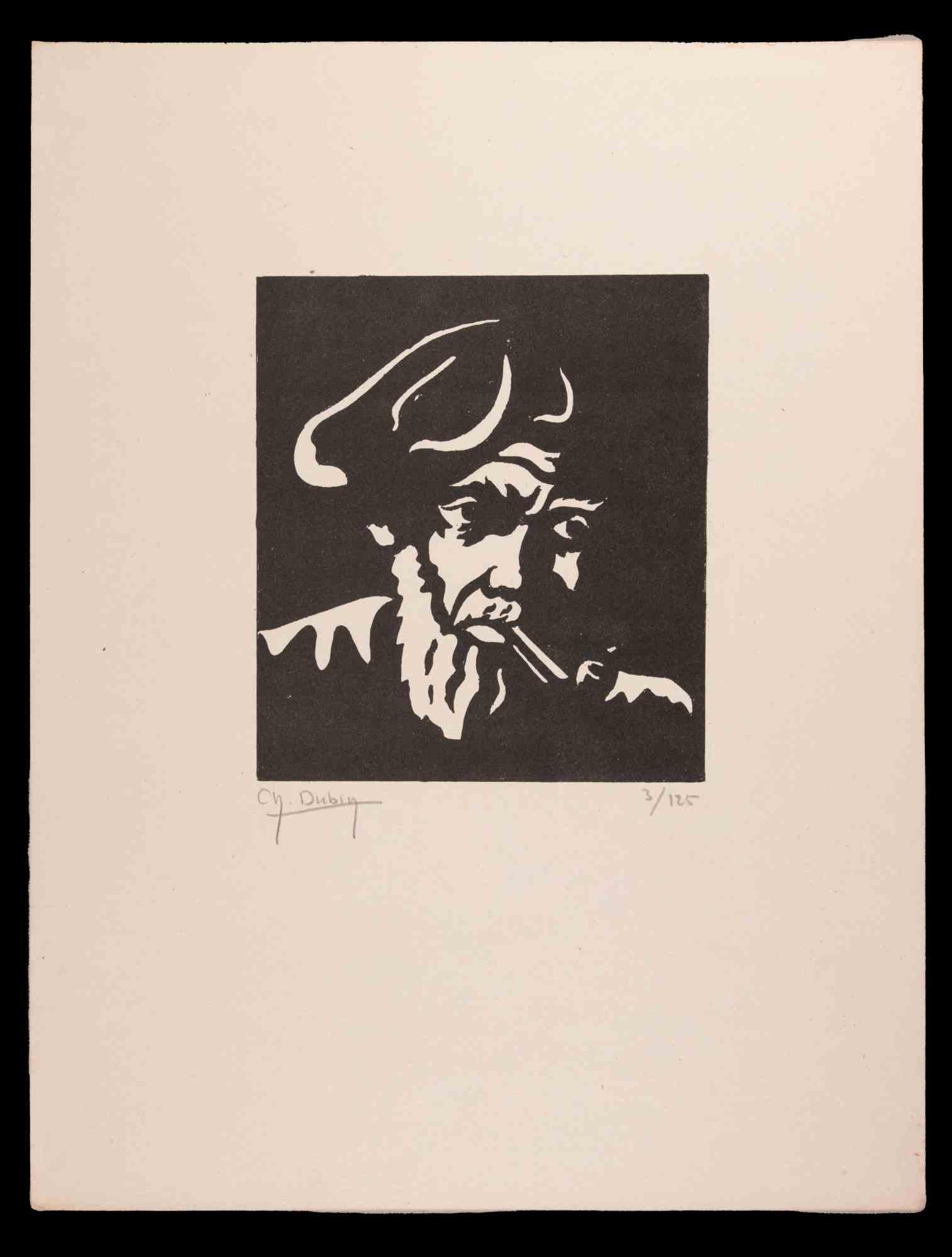 The Smoker - Woodcut realized by Charles Dubin - Early 20th Century