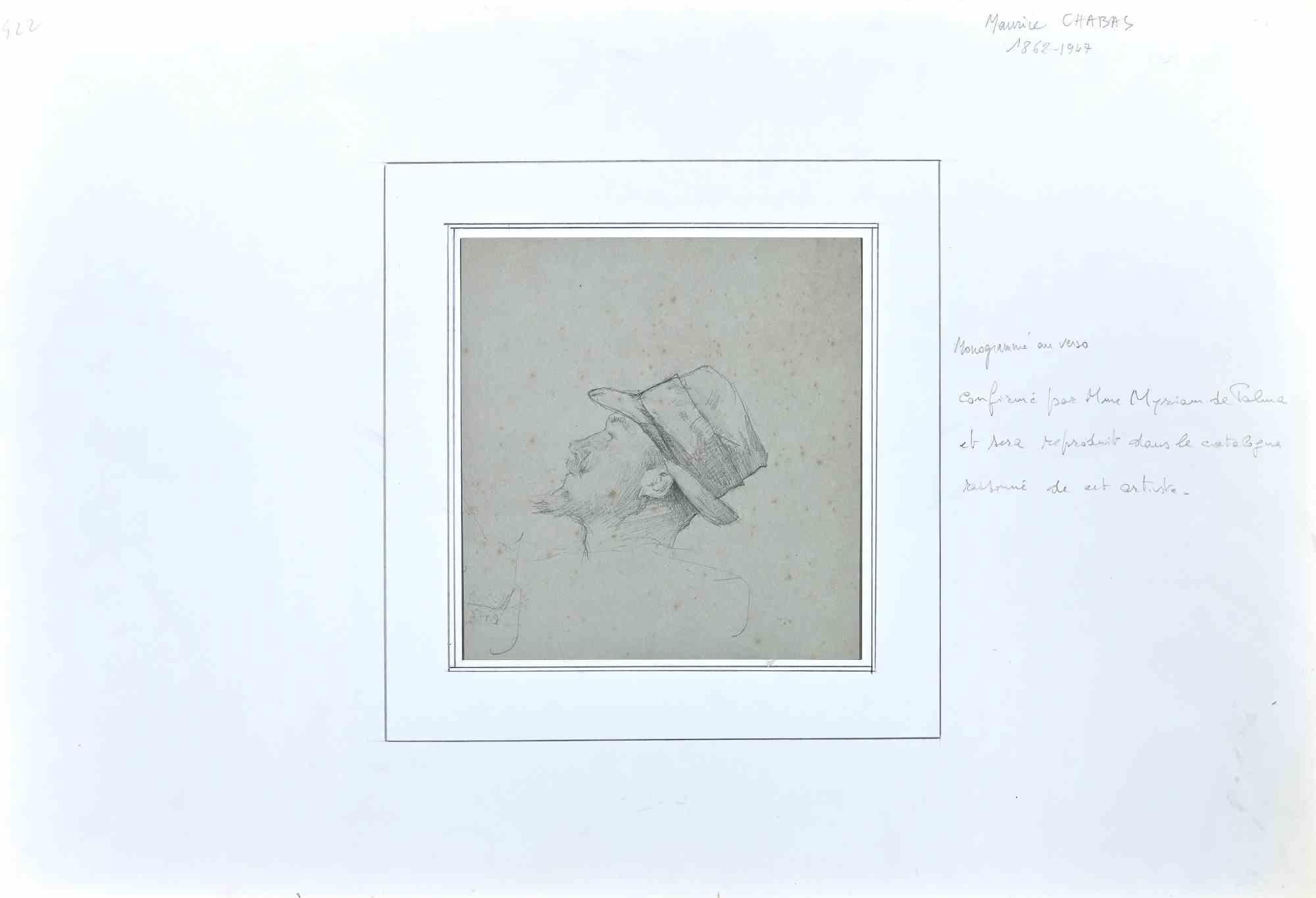 Retrato - Dibujo original a lápiz de Maurice Chabas - Principios del siglo XX en venta 1