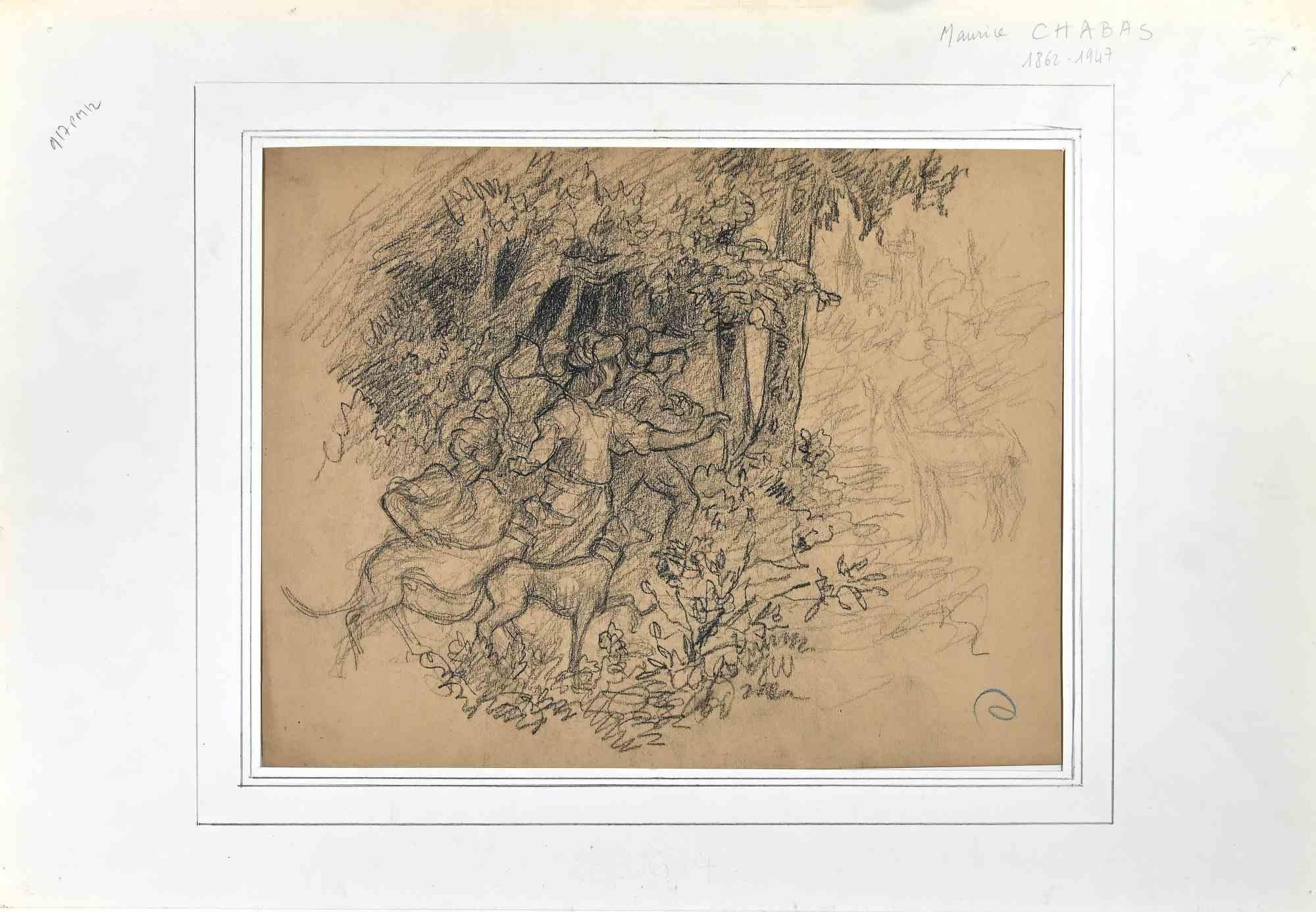 Into the Wood - Original Pencil Drawing By Maurice Chabas - Early 20th Century For Sale 1