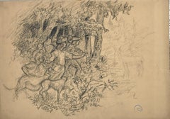 Into the Wood - Original Pencil Drawing By Maurice Chabas - Early 20th Century