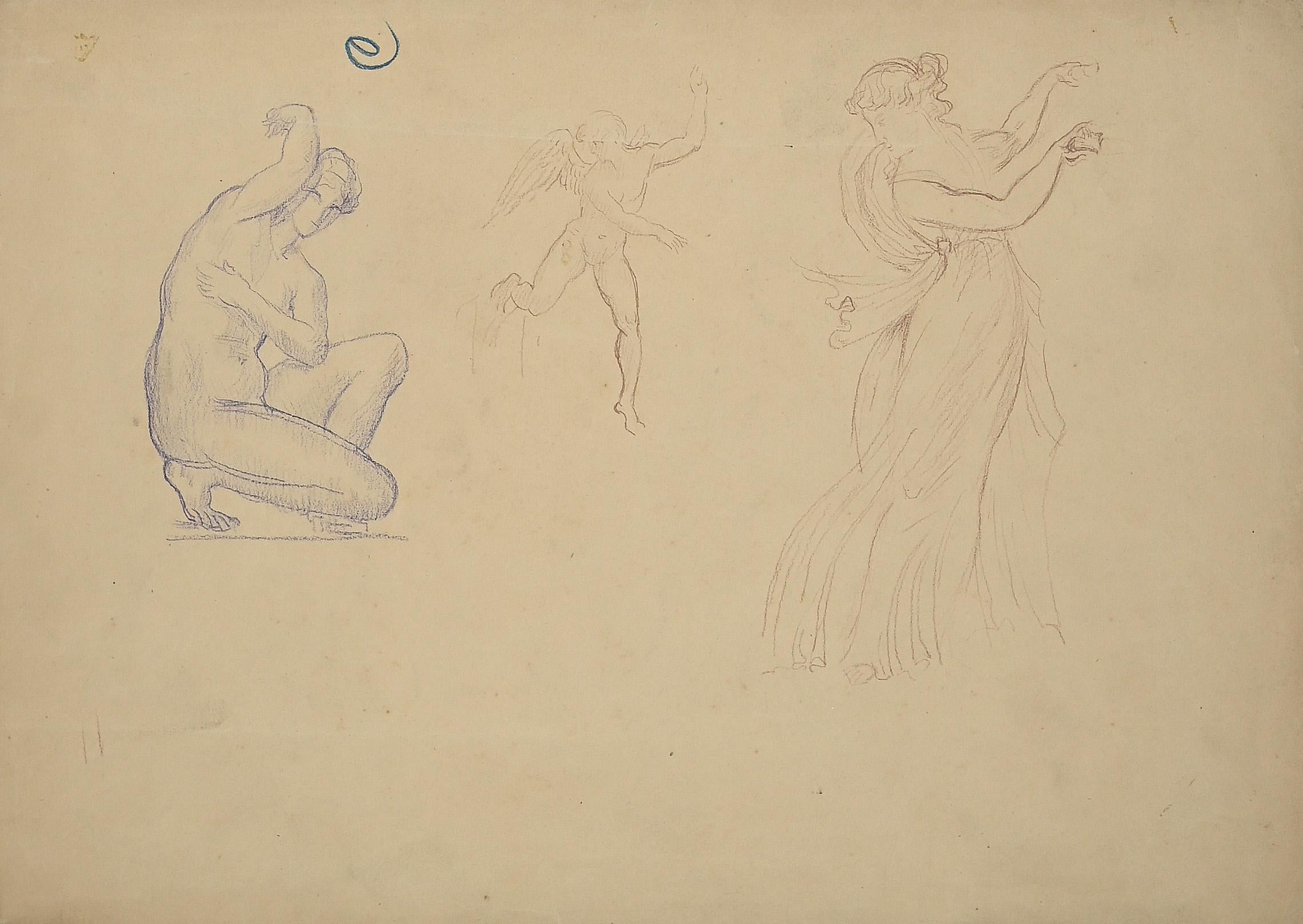 Figures mythologiques - Dessin au crayon de Maurice Chabas - Début du 20e siècle en vente 1