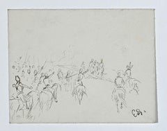 Riders - Original Ink Drawing by Edouard Detaille - Late 19th Century