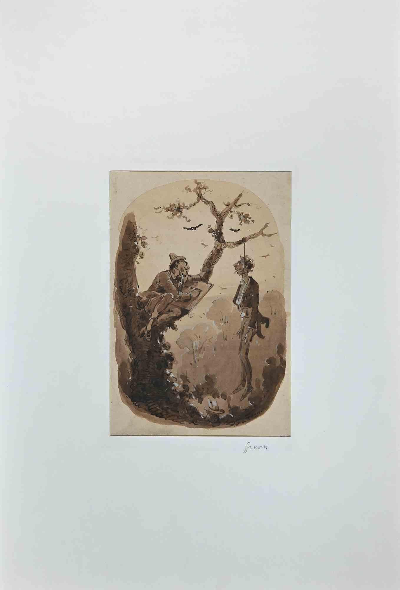 The Hanged -  Drawing by Alfred Grévin - Late-19 Century - Art by Alfred Grevin