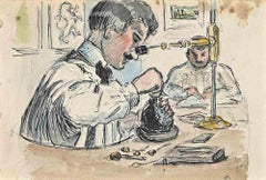 Laboratory - Original Drawing by Bernard Bécan - Mid-20th Century