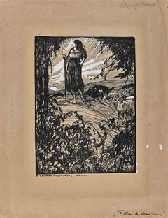 Shepherd - Original Drawing by Pierre Combet Descombes - Early 20th Century