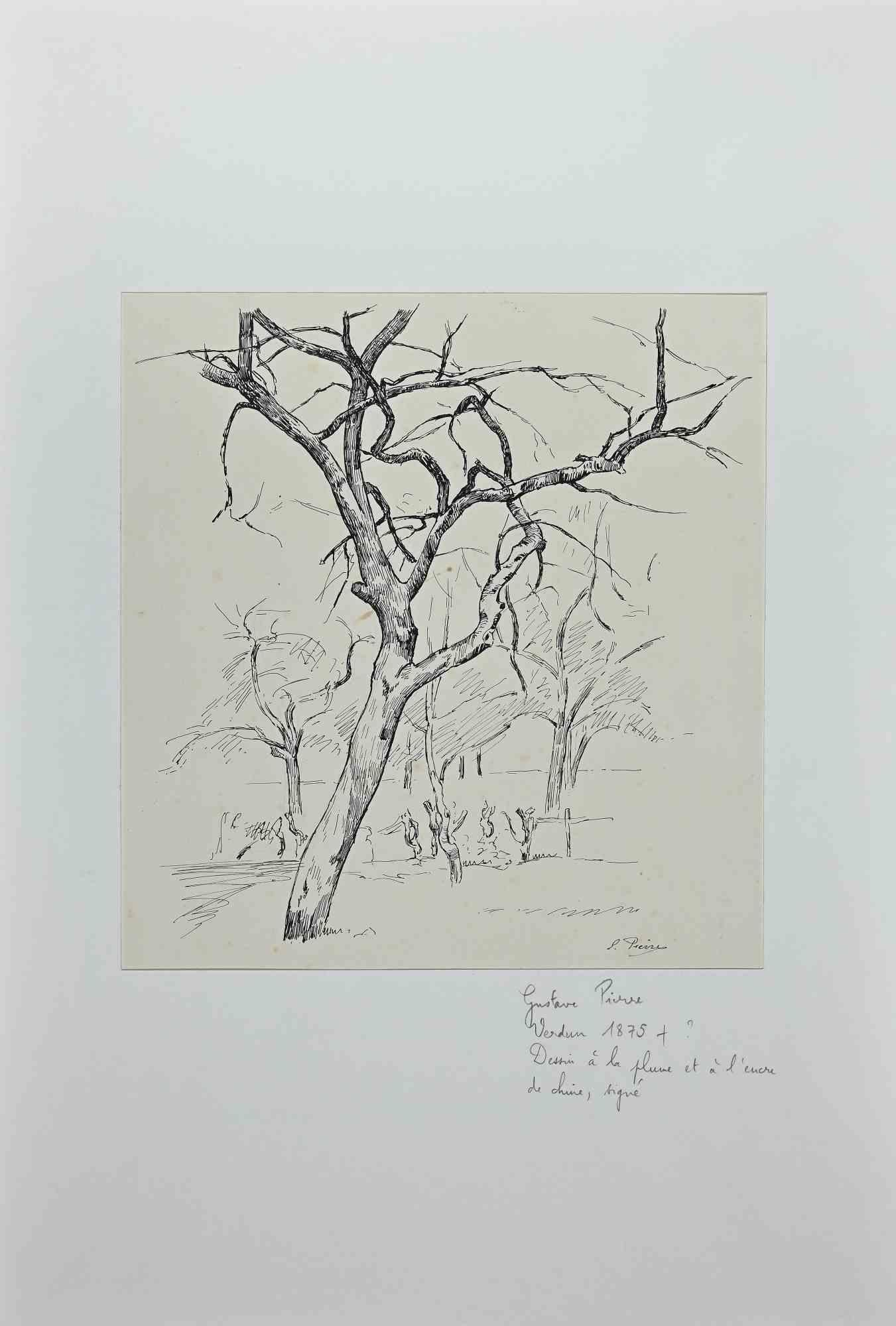 Trees – Original China-Tinten- und Stiftzeichnung von Gustave Pierre – frühes 20. Jahrhundert
