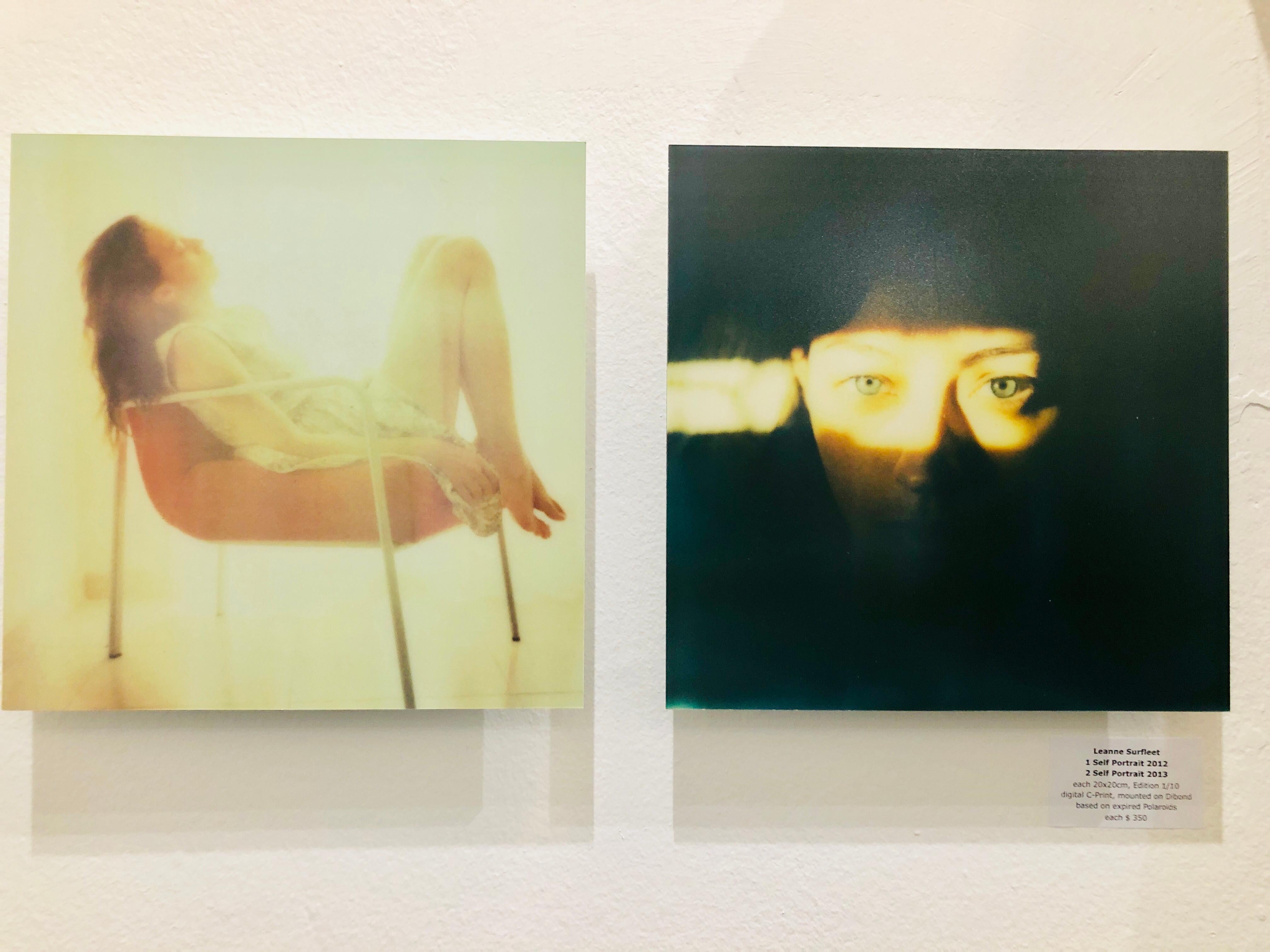 Self-Portrait - Mounted, Contemporary, Polaroid, Color, Portrait - Black Color Photograph by Leanne Surfleet