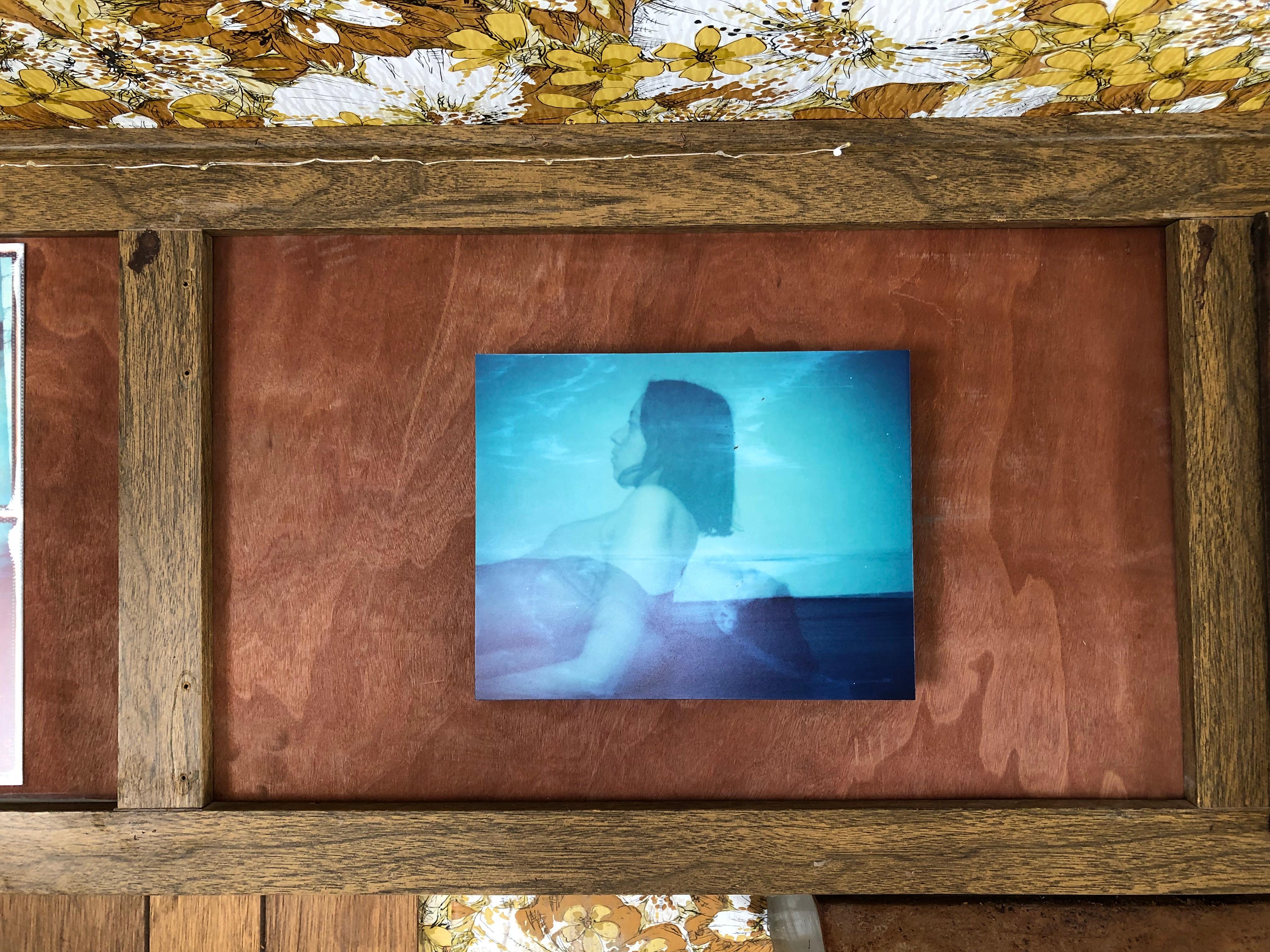 Sleep Anxiety - Mounted, Contemporary, Polaroid, Color, Portrait - Blue Portrait Photograph by Leanne Surfleet